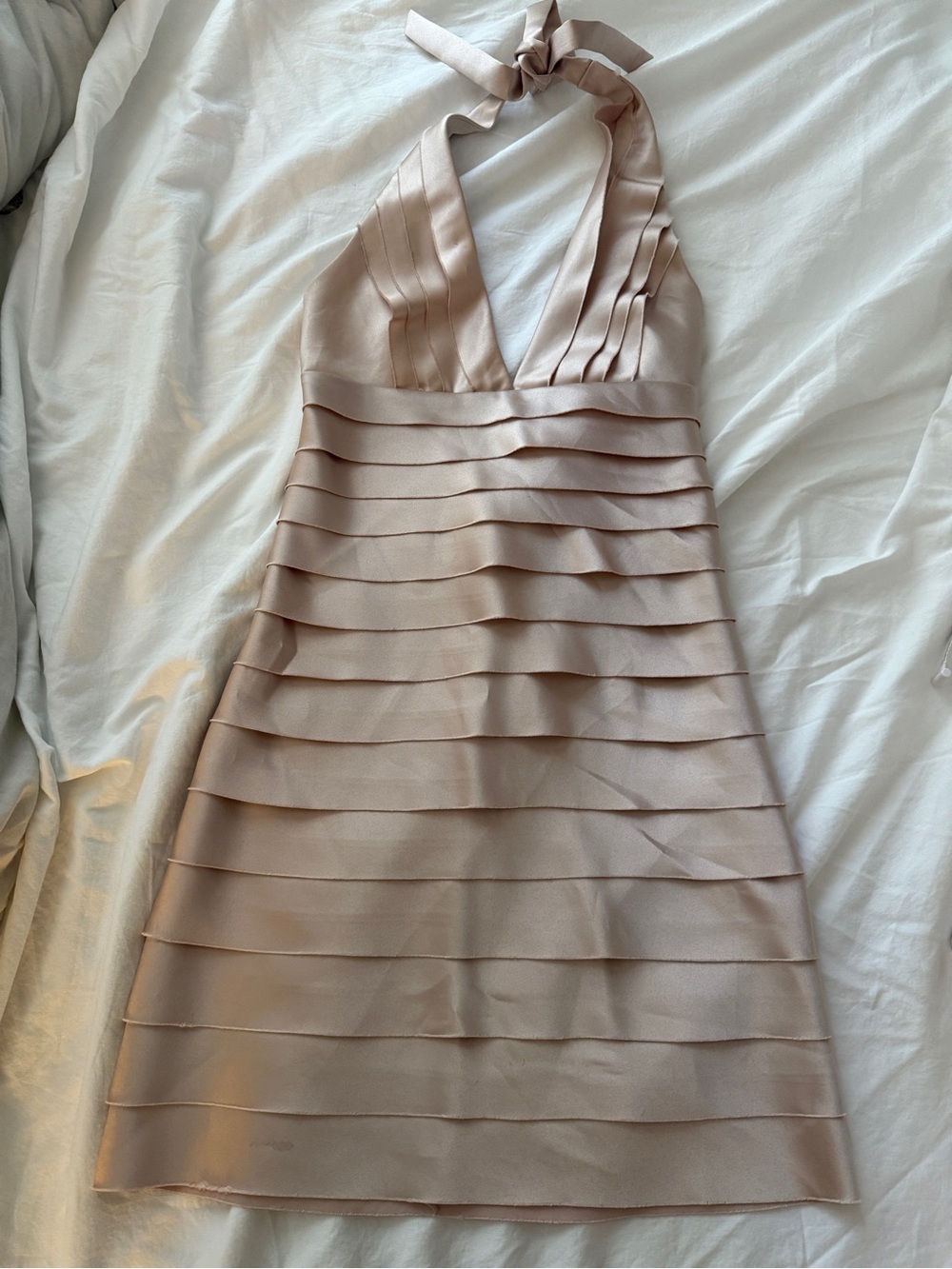 BCBGMaxAzria Halter Pleated Dress in Blush